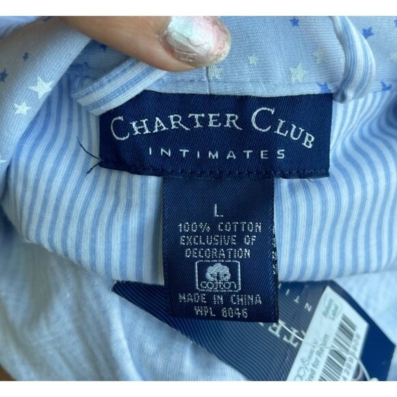 Charter Club Intimates Mixed Media Floral Striped Cotton Robe Size L NWT Belted - Picture 3 of 5